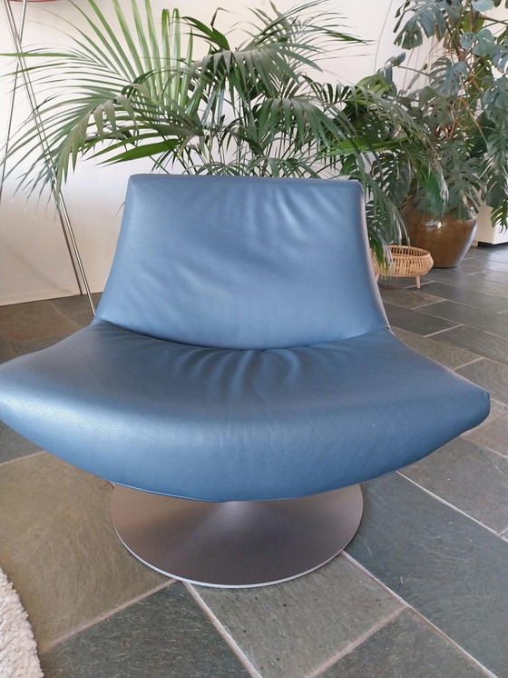 Image 1 of 2x Modern Leather Swivel Chairs On Stainless Steel Base