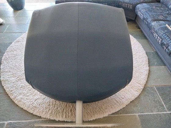 Image 1 of 2x Modern Leather Swivel Chairs On Stainless Steel Base