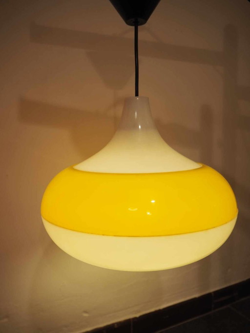 Space Age Hanging Lamp in White and Yellow, 1970s