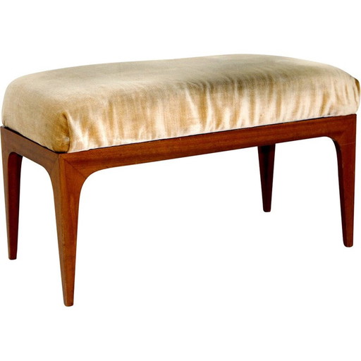 Vintage mahogany and velvet footrest, Sweden 1950
