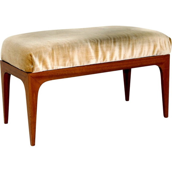 Image 1 of Vintage mahogany and velvet footrest, Sweden 1950