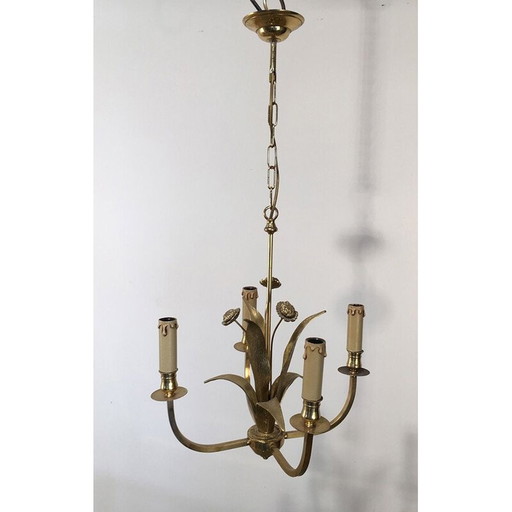 Vintage brass flower chandelier, 1970