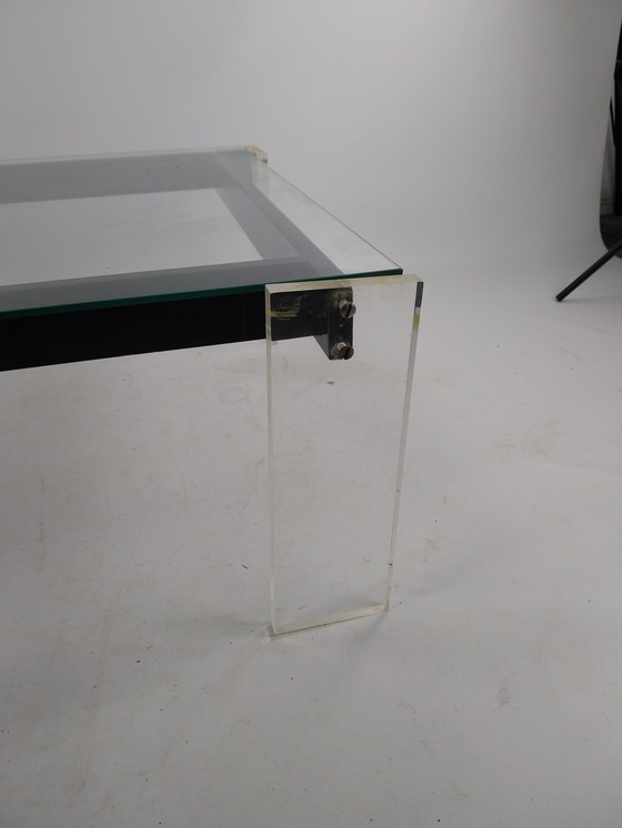 Image 1 of 1970s lucite metal and glass coffee table 