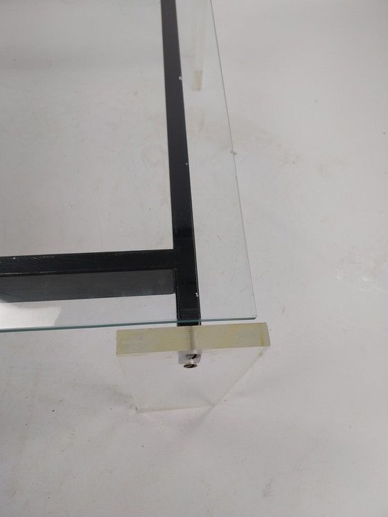 Image 1 of 1970s lucite metal and glass coffee table 