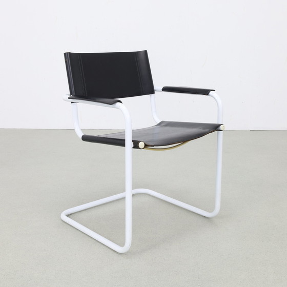 Image 1 of 4x Leather Dining Chair in Bauhaus Style, 1980s