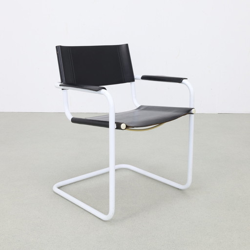 Chaise de salle à manger en cuir 4x, style Bauhaus, années 1980