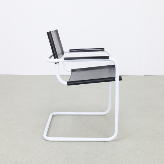 Image 1 of 4x Leather Dining Chair in Bauhaus Style, 1980s