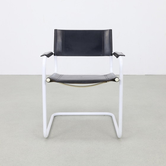 Image 1 of 4x Leather Dining Chair in Bauhaus Style, 1980s