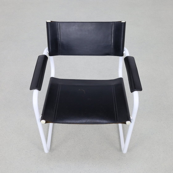 Image 1 of Chaise de salle à manger en cuir 4x, style Bauhaus, années 1980