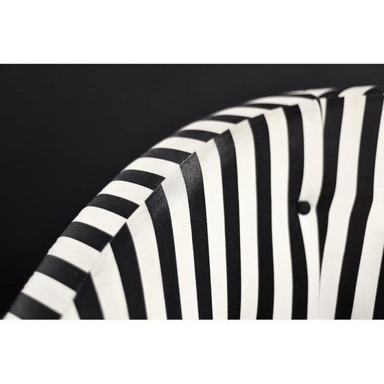 Image 1 of Pair of vintage Scandinavian rounded armchairs with black and white stripes, 1960s