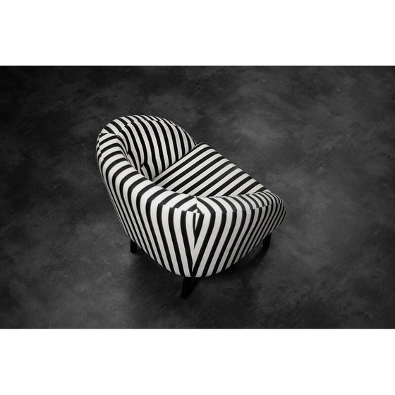 Image 1 of Pair of vintage Scandinavian rounded armchairs with black and white stripes, 1960s