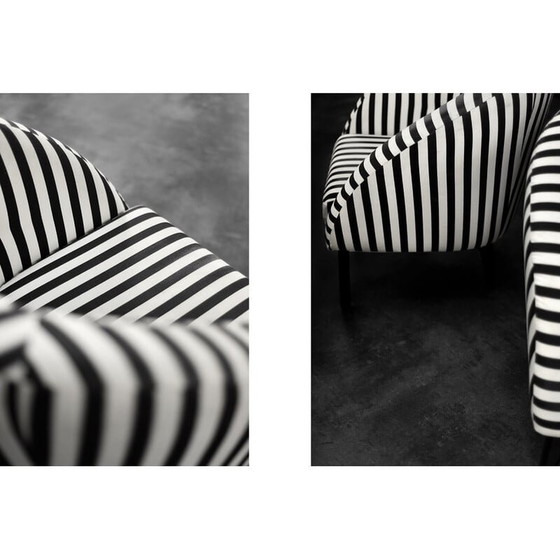 Image 1 of Pair of vintage Scandinavian rounded armchairs with black and white stripes, 1960s