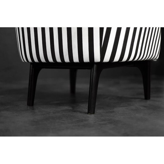 Image 1 of Pair of vintage Scandinavian rounded armchairs with black and white stripes, 1960s
