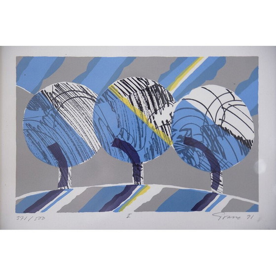 Image 1 of Vintage color lithograph of Vintern by Knut Grane, Sweden 1991