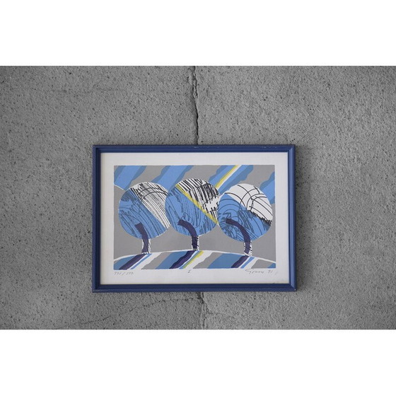 Image 1 of Vintage color lithograph of Vintern by Knut Grane, Sweden 1991