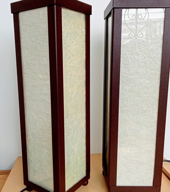 Image 1 of Set of Japanese Atmosphere Table Lamps Square High Model