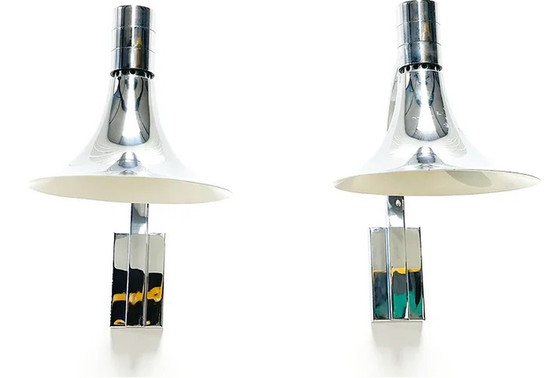 Image 1 of Pair of Franco Albini trumpet wall lamps