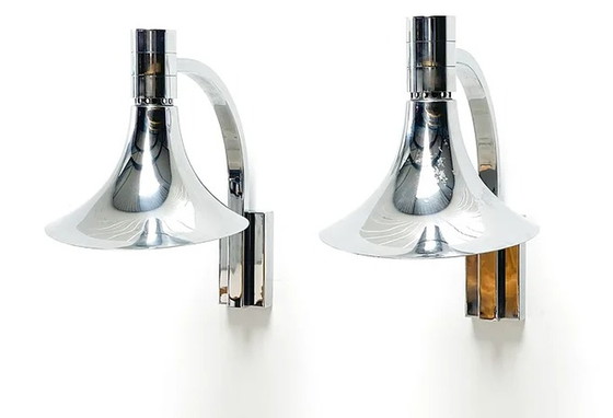 Image 1 of Pair of Franco Albini trumpet wall lamps