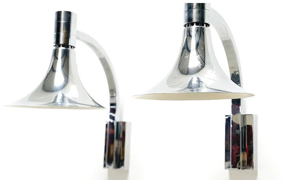 Image 1 of Pair of Franco Albini trumpet wall lamps