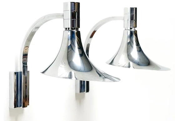 Image 1 of Pair of Franco Albini trumpet wall lamps