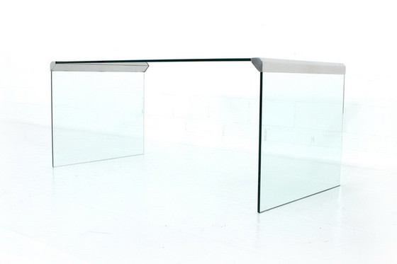 Image 1 of Gallotti & Radice T35 R Coffee Table Set, nesting tables, Italy 1975, stainless steel + crystal glass