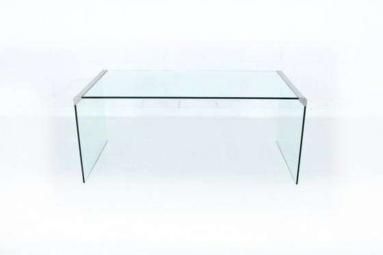 Image 1 of Gallotti & Radice T35 R Coffee Table Set, nesting tables, Italy 1975, stainless steel + crystal glass