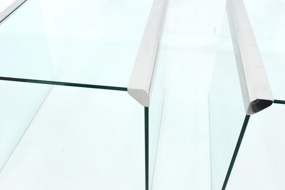 Image 1 of Gallotti & Radice T35 R Coffee Table Set, nesting tables, Italy 1975, stainless steel + crystal glass