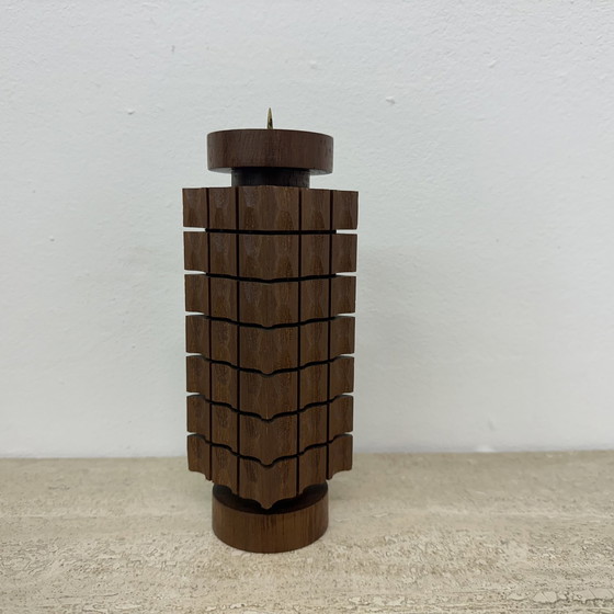 Image 1 of Mid Century design teak wooden candle holder , 1970s