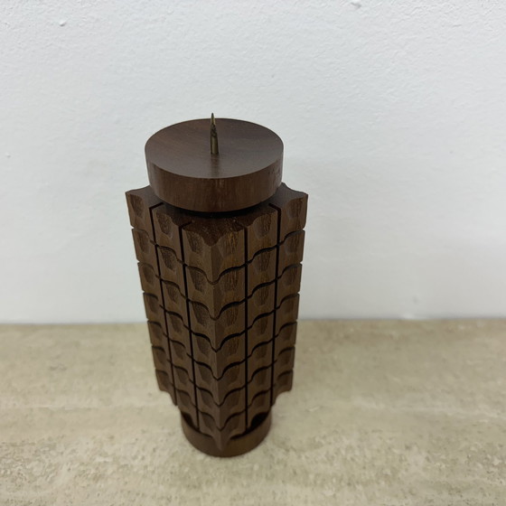 Image 1 of Mid Century design teak wooden candle holder , 1970s