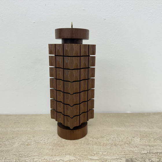 Image 1 of Mid Century design teak wooden candle holder , 1970s