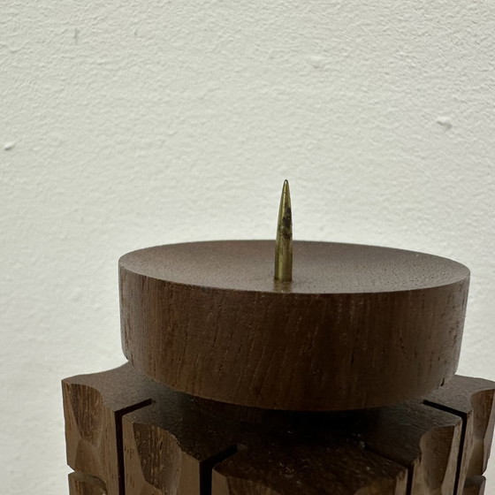 Image 1 of Mid Century design teak wooden candle holder , 1970s