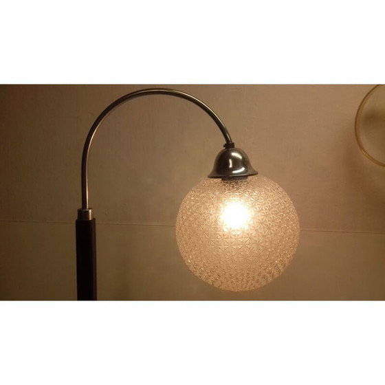 Image 1 of Vintage Art Deco floor lamp in glass, chrome and wood by Jindřich Halabala, Czechoslovakia 1940