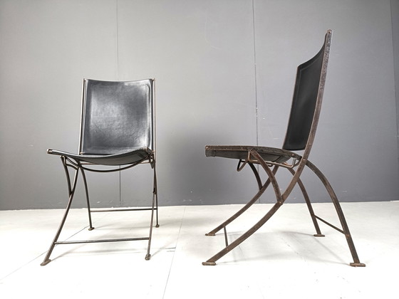 Image 1 of Mid Century French Leather Foldable Chairs, 1960S