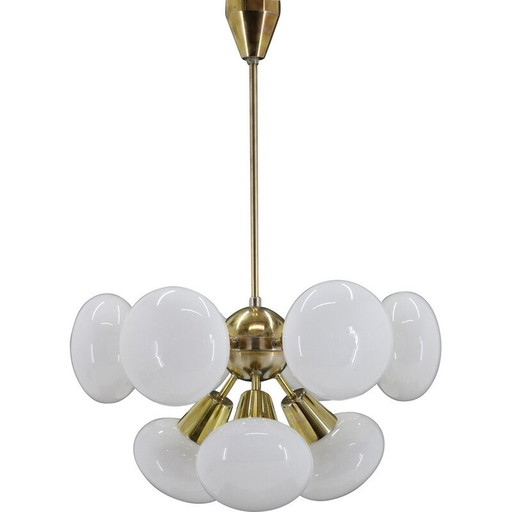 Vintage brass 9flamming chandelier by Sputnik, Czechoslovakia 1970s