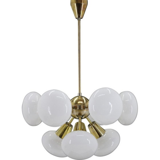 Image 1 of Vintage brass 9flamming chandelier by Sputnik, Czechoslovakia 1970s