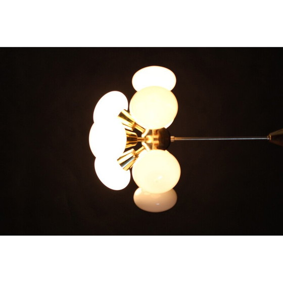 Image 1 of Vintage brass 9flamming chandelier by Sputnik, Czechoslovakia 1970s