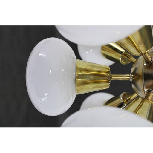 Vintage brass 9flamming chandelier by Sputnik, Czechoslovakia 1970s