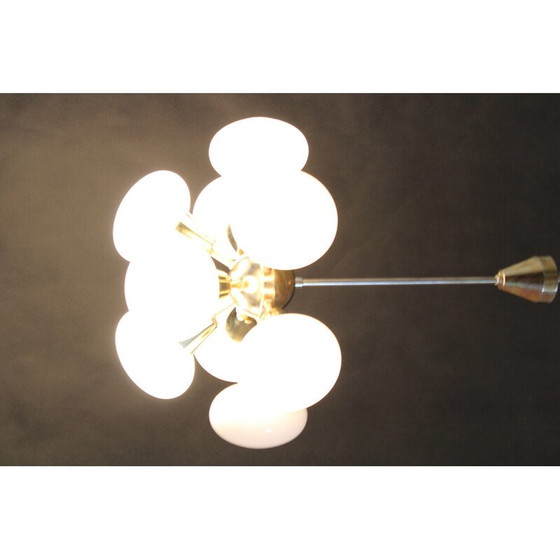Image 1 of Vintage brass 9flamming chandelier by Sputnik, Czechoslovakia 1970s