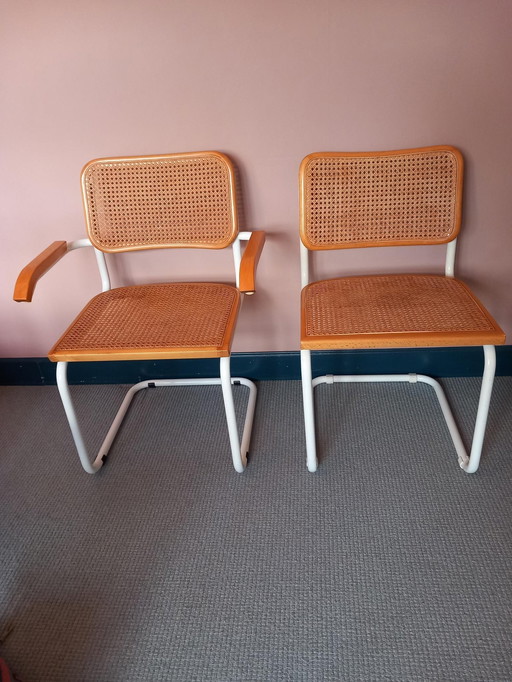 2x Italian Tube Frame Cesca Webbing Chairs