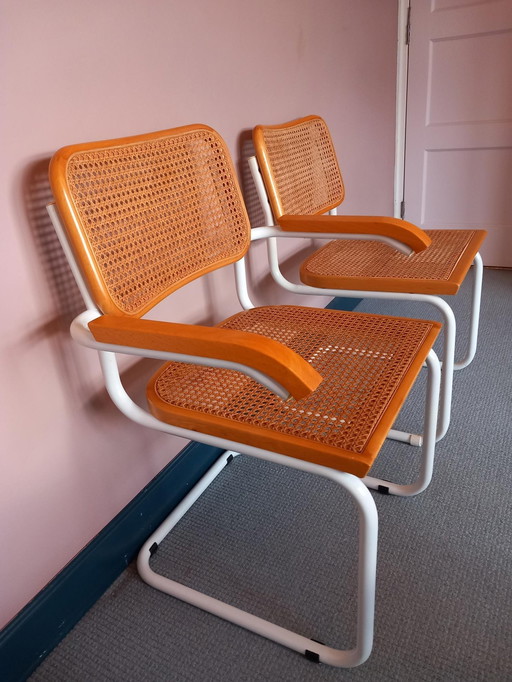 2x Italian Tube Frame Cesca Webbing Chairs