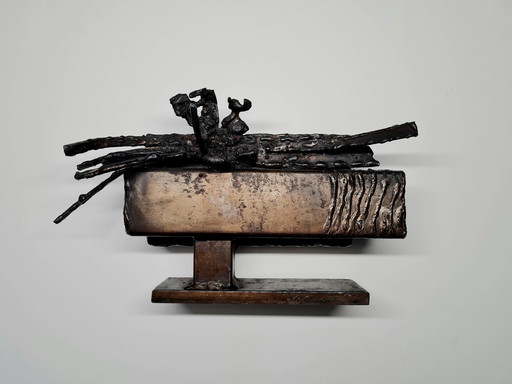 Brutalist Metal Vase / Pen Case 1970