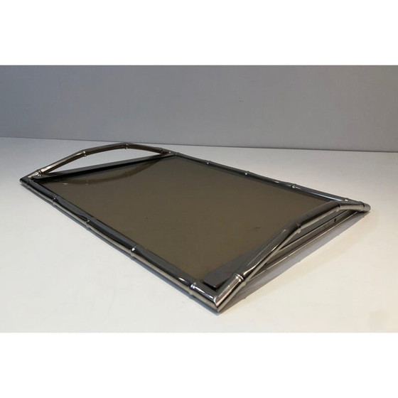 Image 1 of Vintage smoked glass tray, France 1970