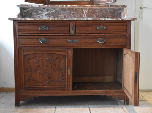 Wooden Chest of Drawers With Red Marble Top