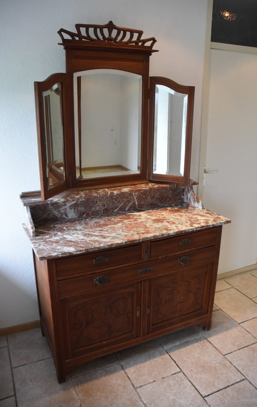 Wooden Chest of Drawers With Red Marble Top