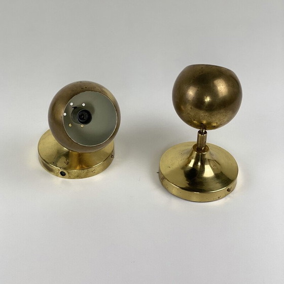 Image 1 of Pair of vintage spherical brass wall lamp for Guzzini, 1970