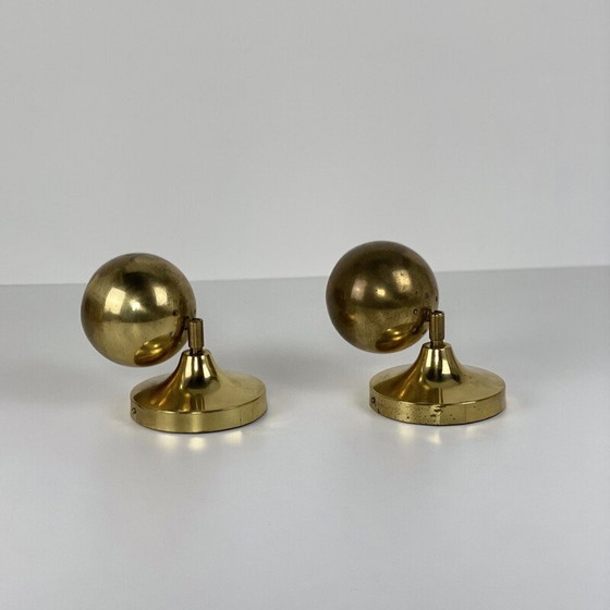 Image 1 of Pair of vintage spherical brass wall lamp for Guzzini, 1970