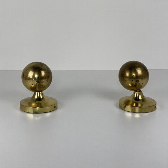 Image 1 of Pair of vintage spherical brass wall lamp for Guzzini, 1970