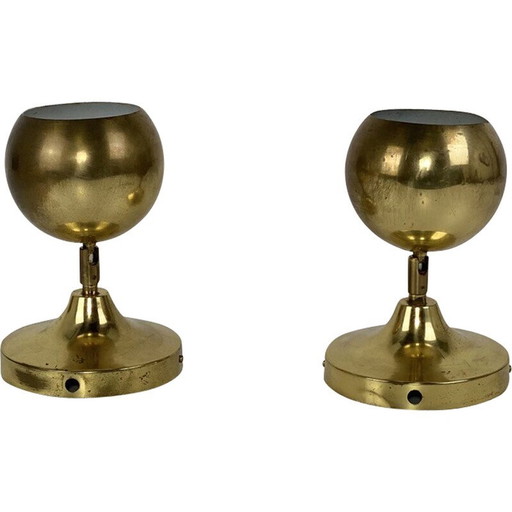Pair of vintage spherical brass wall lamp for Guzzini, 1970