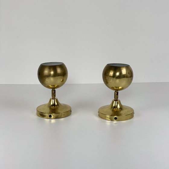 Image 1 of Pair of vintage spherical brass wall lamp for Guzzini, 1970