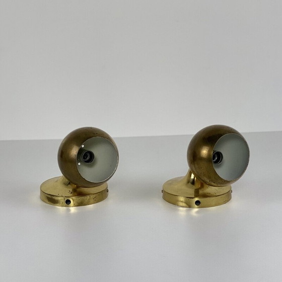 Image 1 of Pair of vintage spherical brass wall lamp for Guzzini, 1970